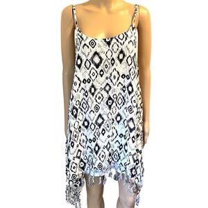 Beach By Exist Women Black White Asymmetrical Coverup SunDress Fringe Free Size